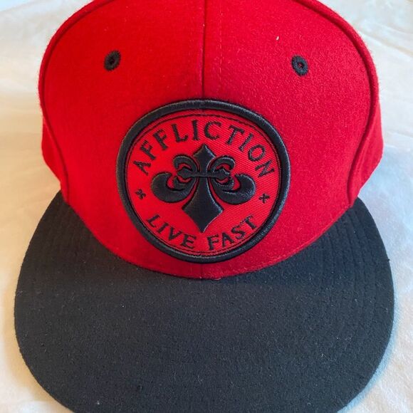 Affliction Cap Hat Unisex  Snapback Color Red Live Fast Patched Front and Back - Picture 12 of 14